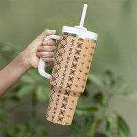 Beige Samoa Malu Tattoo Inspired Tumbler With Handle LT05 - Polynesian Pride
