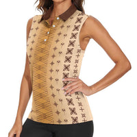 Beige Samoa Malu Tattoo Inspired Women Sleeveless Polo Shirt LT05 - Polynesian Pride