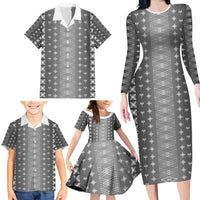 Black Samoa Malu Tattoo Inspired Family Matching Long Sleeve Bodycon Dress and Hawaiian Shirt LT05 - Polynesian Pride