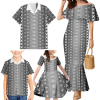 Black Samoa Malu Tattoo Inspired Family Matching Mermaid Dress and Hawaiian Shirt LT05 - Polynesian Pride