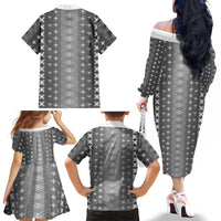 Black Samoa Malu Tattoo Inspired Family Matching Off The Shoulder Long Sleeve Dress and Hawaiian Shirt LT05 - Polynesian Pride