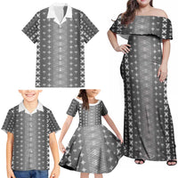 Black Samoa Malu Tattoo Inspired Family Matching Off Shoulder Maxi Dress and Hawaiian Shirt LT05 - Polynesian Pride