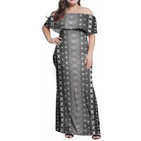 Black Samoa Malu Tattoo Inspired Family Matching Off Shoulder Maxi Dress and Hawaiian Shirt LT05 Mom's Dress Black - Polynesian Pride