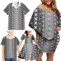 Black Samoa Malu Tattoo Inspired Family Matching Off Shoulder Short Dress and Hawaiian Shirt LT05 - Polynesian Pride