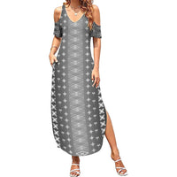 Black Samoa Malu Tattoo Inspired Family Matching Summer Maxi Dress and Hawaiian Shirt LT05 Mom's Dress Black - Polynesian Pride