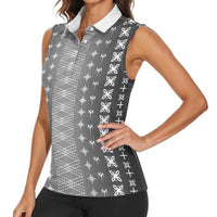 Black Samoa Malu Tattoo Inspired Women Sleeveless Polo Shirt LT05 - Polynesian Pride