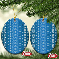 Blue Samoa Malu Tattoo Inspired Ceramic Ornament LT05 Oval Blue - Polynesian Pride