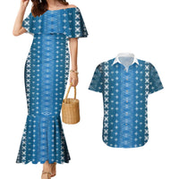 Blue Samoa Malu Tattoo Inspired Couples Matching Mermaid Dress and Hawaiian Shirt - Polynesian Pride