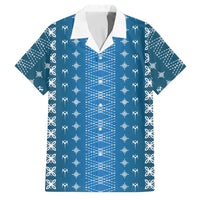 Blue Samoa Malu Tattoo Inspired Family Matching Long Sleeve Bodycon Dress and Hawaiian Shirt LT05 Dad's Shirt - Short Sleeve Blue - Polynesian Pride