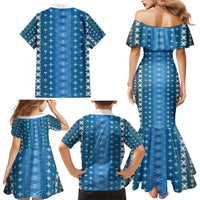 Blue Samoa Malu Tattoo Inspired Family Matching Mermaid Dress and Hawaiian Shirt LT05 - Polynesian Pride