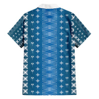Blue Samoa Malu Tattoo Inspired Family Matching Off The Shoulder Long Sleeve Dress and Hawaiian Shirt LT05 - Polynesian Pride