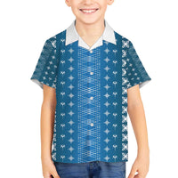 Blue Samoa Malu Tattoo Inspired Family Matching Off The Shoulder Long Sleeve Dress and Hawaiian Shirt LT05 Son's Shirt Blue - Polynesian Pride