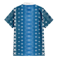 Blue Samoa Malu Tattoo Inspired Family Matching Off Shoulder Maxi Dress and Hawaiian Shirt LT05 - Polynesian Pride