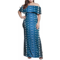Blue Samoa Malu Tattoo Inspired Family Matching Off Shoulder Maxi Dress and Hawaiian Shirt LT05 Mom's Dress Blue - Polynesian Pride