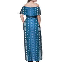 Blue Samoa Malu Tattoo Inspired Family Matching Off Shoulder Maxi Dress and Hawaiian Shirt LT05 - Polynesian Pride