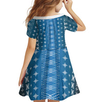 Blue Samoa Malu Tattoo Inspired Family Matching Off Shoulder Short Dress and Hawaiian Shirt LT05 - Polynesian Pride