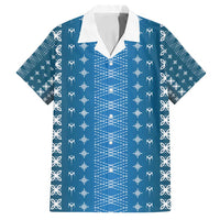 Blue Samoa Malu Tattoo Inspired Family Matching Off Shoulder Short Dress and Hawaiian Shirt LT05 Dad's Shirt - Short Sleeve Blue - Polynesian Pride