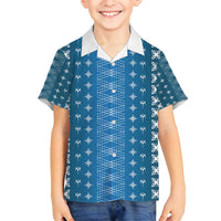 Blue Samoa Malu Tattoo Inspired Family Matching Off Shoulder Short Dress and Hawaiian Shirt LT05 Son's Shirt Blue - Polynesian Pride