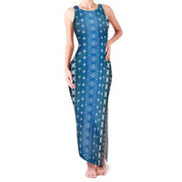Blue Samoa Malu Tattoo Inspired Family Matching Tank Maxi Dress and Hawaiian Shirt LT05 Mom's Dress Blue - Polynesian Pride