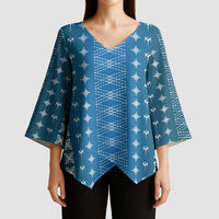 Blue Samoa Malu Tattoo Inspired Kimono Sleeve Blouse - Polynesian Pride