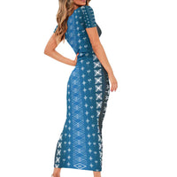 Blue Samoa Malu Tattoo Inspired Short Sleeve Bodycon Dress LT05 - Polynesian Pride