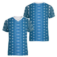 Blue Samoa Malu Tattoo Inspired Women V-Neck T-Shirt LT05 - Polynesian Pride
