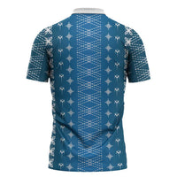 Blue Samoa Malu Tattoo Inspired Zipper Polo Shirt - Polynesian Pride