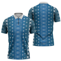Blue Samoa Malu Tattoo Inspired Zipper Polo Shirt - Polynesian Pride
