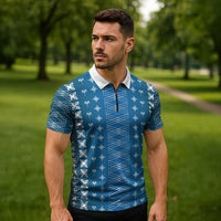 Blue Samoa Malu Tattoo Inspired Zipper Polo Shirt - Polynesian Pride