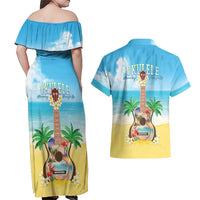 Hawaiian Ukulele Couples Matching Off Shoulder Maxi Dress and Hawaiian Shirt Sound Of Happiness LT05 - Polynesian Pride