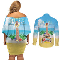 Hawaiian Ukulele Couples Matching Off Shoulder Short Dress and Long Sleeve Button Shirt Sound Of Happiness LT05 - Polynesian Pride