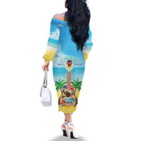 Hawaiian Ukulele Family Matching Off The Shoulder Long Sleeve Dress and Hawaiian Shirt Sound Of Happiness
