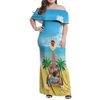 Hawaiian Ukulele Family Matching Off Shoulder Maxi Dress and Hawaiian Shirt Sound Of Happiness LT05 Mom's Dress Colorful - Polynesian Pride