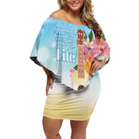 National Ukulele Day Off Shoulder Short Dress Tropical Vibe