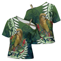 New Zealand Kea Bird Cross Shoulder Shirt With Maori Koru Fern LT05 - Polynesian Pride