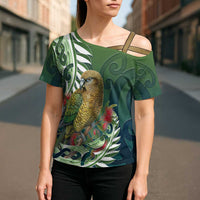 New Zealand Kea Bird Cross Shoulder Shirt With Maori Koru Fern LT05 - Polynesian Pride