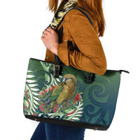 New Zealand Kea Bird Leather Tote Bag With Maori Koru Fern - Polynesian Pride