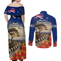 New Zealand ANZAC Day Couples Matching Off Shoulder Maxi Dress and Long Sleeve Button Shirt The Lonesome Pine With Soldier Fern LT05 - Polynesian Pride