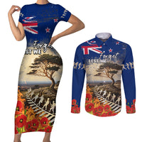 New Zealand ANZAC Day Couples Matching Short Sleeve Bodycon Dress and Long Sleeve Button Shirt The Lonesome Pine With Soldier Fern LT05 Blue - Polynesian Pride