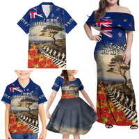 New Zealand ANZAC Day Family Matching Off Shoulder Maxi Dress and Hawaiian Shirt The Lonesome Pine With Soldier Fern LT05 - Polynesian Pride