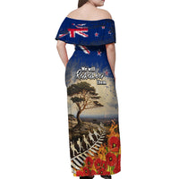 New Zealand ANZAC Day Off Shoulder Maxi Dress The Lonesome Pine With Soldier Fern LT05 - Polynesian Pride