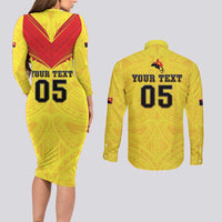 Papua New Guinea Rugby Custom Couples Matching Long Sleeve Bodycon Dress and Long Sleeve Button Shirt Kumuls Heritage LT05 - Polynesian Pride