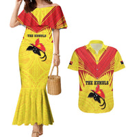 Papua New Guinea Rugby Custom Couples Matching Mermaid Dress and Hawaiian Shirt Kumuls Heritage LT05 Yellow - Polynesian Pride