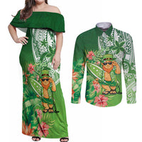 Aloha Hawaii St Patrick's Day Couples Matching Off Shoulder Maxi Dress and Long Sleeve Button Shirt Polynesian Style