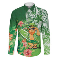 Aloha Hawaii St Patrick's Day Family Matching Off The Shoulder Long Sleeve Dress and Hawaiian Shirt Polynesian Style