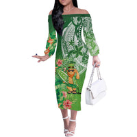 Aloha Hawaii St Patrick's Day Off The Shoulder Long Sleeve Dress Polynesian Style LT05 Women Green - Polynesian Pride