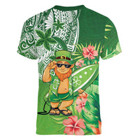 Aloha Hawaii St Patrick's Day Women V-Neck T-Shirt Polynesian Style