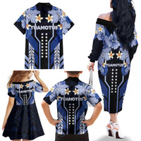 French Polynesia Tuamotu Archipelago Family Matching Off The Shoulder Long Sleeve Dress and Hawaiian Shirt Polynesian Pattern Unique Style LT05 - Polynesian Pride