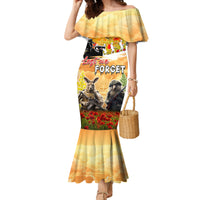 Australia And New Zealand ANZAC Day Family Matching Mermaid Dress and Hawaiian Shirt Kangaroo And Kiwi Bird Soldiers Lest We Forget LT05 Mom's Dress Yellow - Polynesian Pride