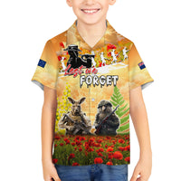 Australia And New Zealand ANZAC Day Family Matching Off Shoulder Maxi Dress and Hawaiian Shirt Kangaroo And Kiwi Bird Soldiers Lest We Forget LT05 Son's Shirt Yellow - Polynesian Pride